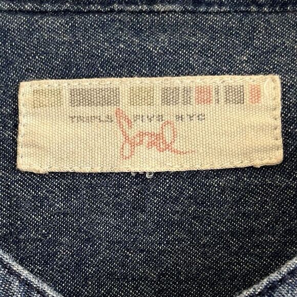 Triple Five NYC Soul Denim Shirt Mens M/L Collarless Blue Jean Button Up Vintage - Picture 10 of 16
